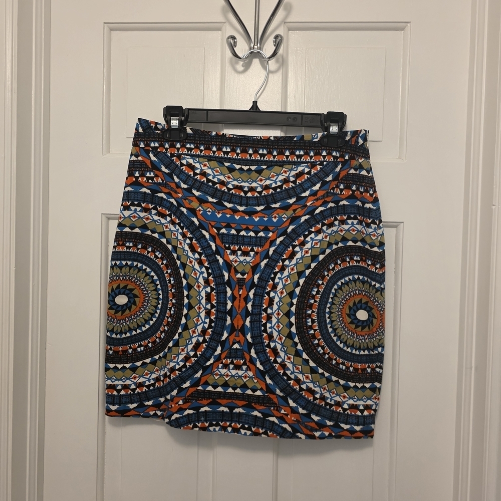 Anthropologie Sz 10 Tabitha Olmeda Geometric Lined 100% Cotton Pencil Skirt